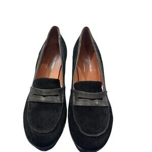 NWOT Donald J. Pliner Stacked Wedge Penny Loafer w/ Snakeskin Print Trim Sz 10